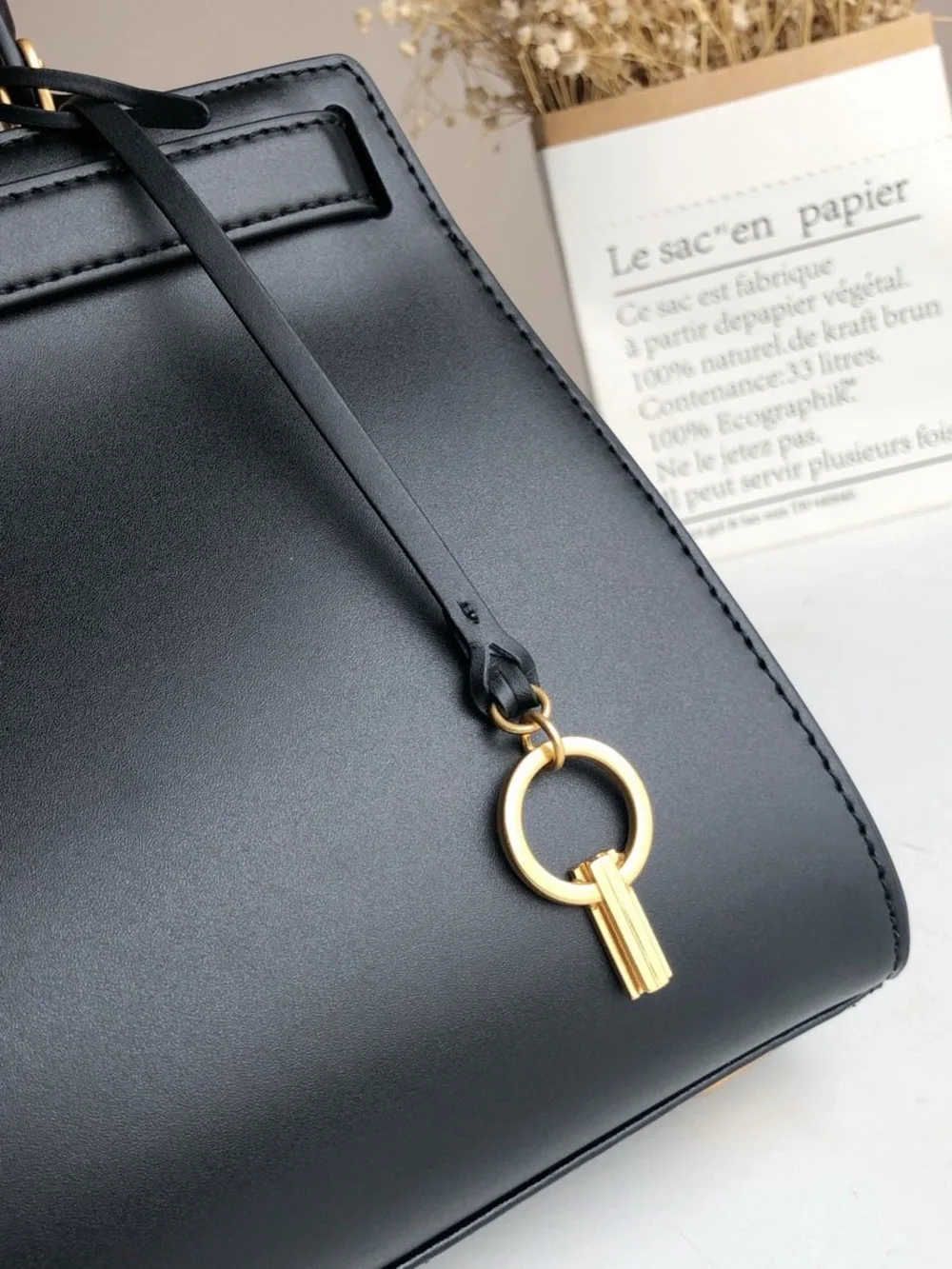 Tory Burch Black Leather Top-Handle Satchel with Gold Hardware